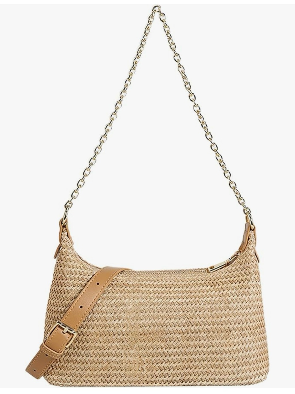 Womens Straw Shoulder Bag Woven Clutch Underarm Purse With Detachable Pu Strap
